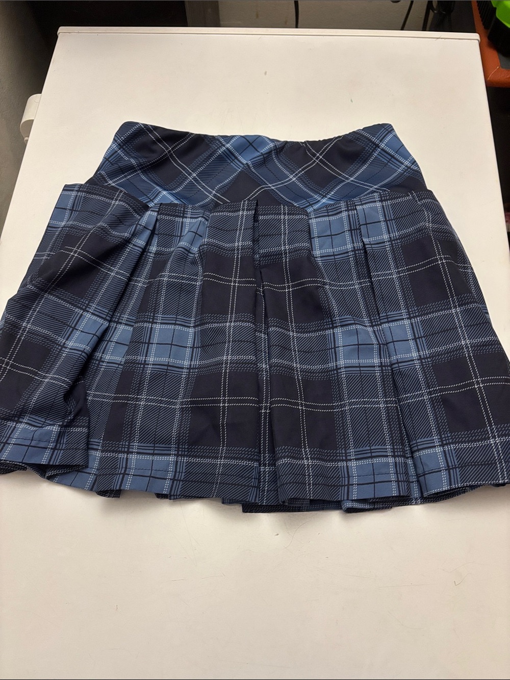 Classic Navy & Sky Blue Plaid Pleated Skort